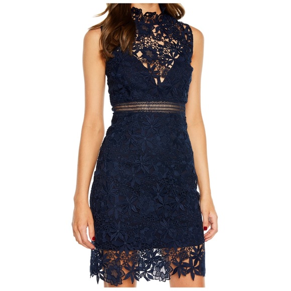 ✖️SOLD✖️•BARDOT• Paris Lace Sleeveless Bodycon Dress Midnight Navy Blue Size 6 - Picture 14 of 15